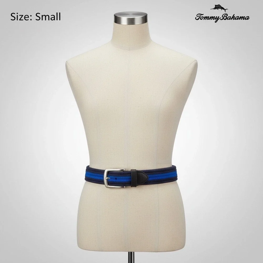 Tommy Bahama Belt Mens Small Blue New Braided Stretch Leather Trim 11TO030002